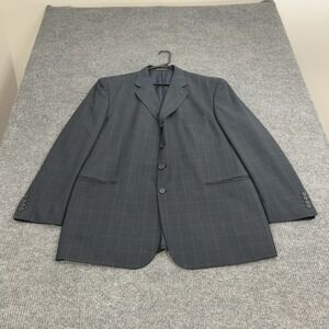 Zandello Blazer Mens 46R Grey Polyester Rayon Plaid 4 Button Ventless Classic